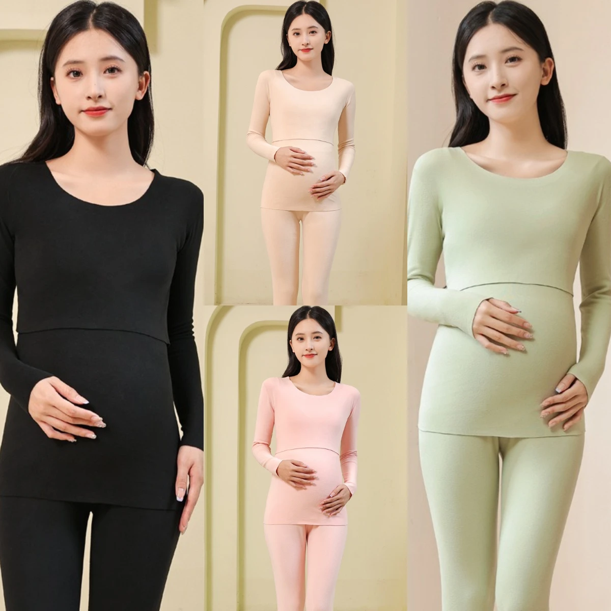 Women's Clothes Casual Sweet Pajamas Set Long-Sleeved Elastic Soft Comfortable O-Neck Simple Homewear Spring Nurseing Maternity