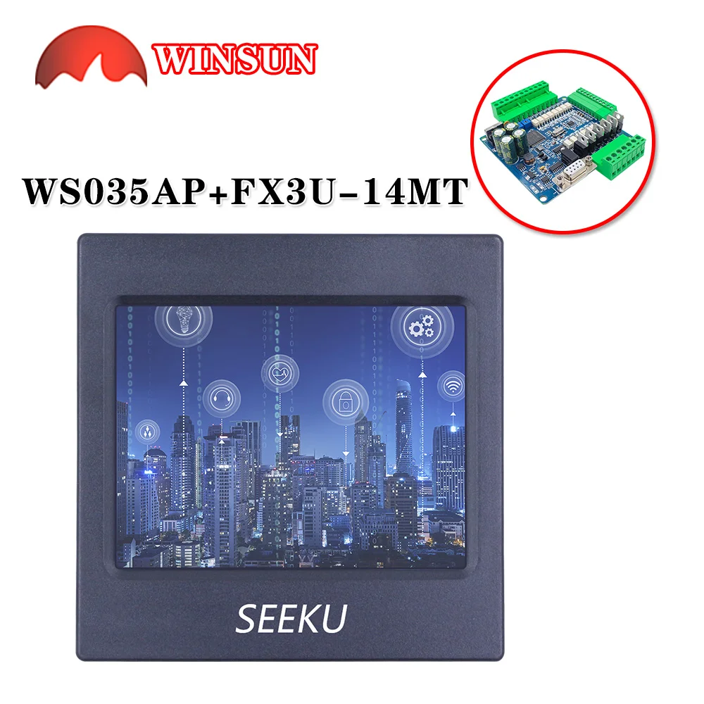 FX3U+HMI PLC support WS-035AP Touch screen with FX3U-48MT -48MR -32MT -24MR -24MT -14MR -14MT RTU communication