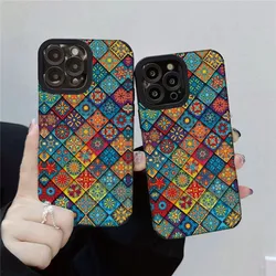 Ottwn Totem Checkerboard Pattern Phone Case For iPhone 15 13 12 11 14 Pro Max XR XS  7 8 Plus Shockproof Soft Bumper Back Cover