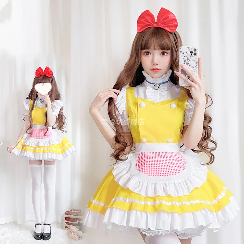 

Plus Size Maid Dress Cosplay Costume Uniform Anime Lolita Outfit Cute Cat Bell Coffee Bar Set Apron Servant Oktoberfest Disfraz