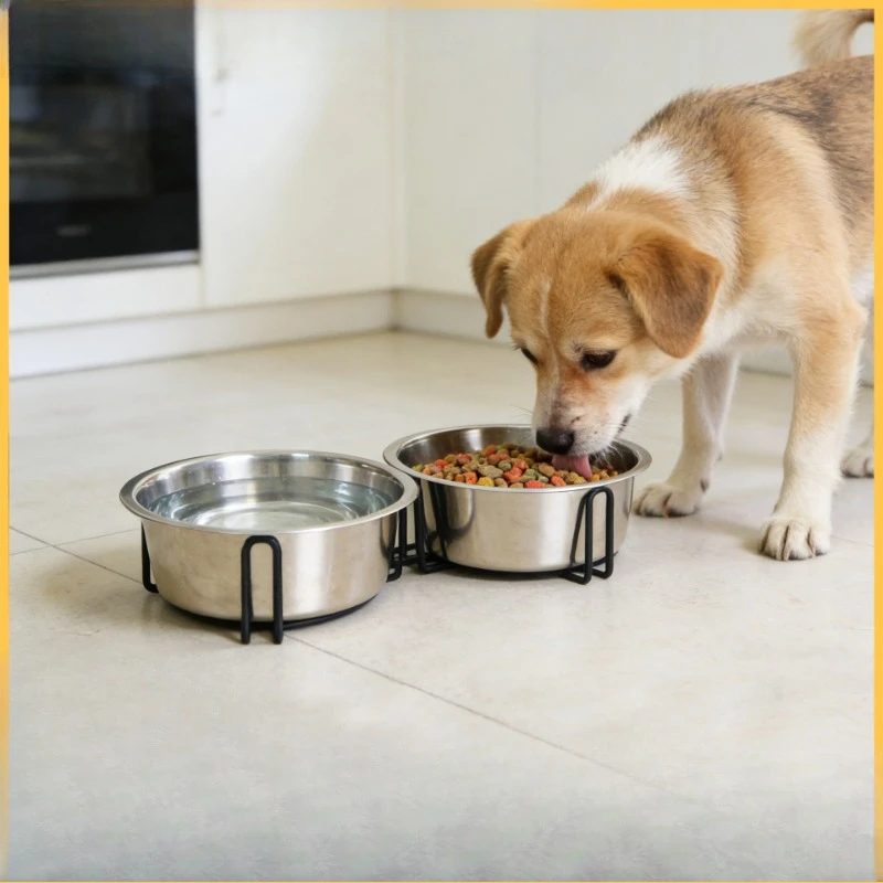 Stainless steel double bowl pet food rack, non-slip and anti-knock universal pet cat food feeder for cats and dogs