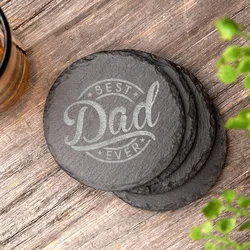 Best Dad Ever Engrave Slate Coaster Insulation Non-Slip Mat Anti-Scald Dining Mats Drink Cup Coasters Birthday Father's Day Gift