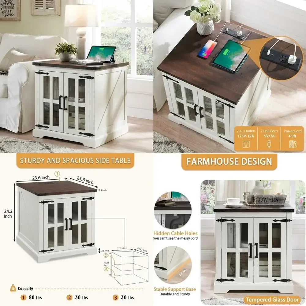 

Прикроватная тумбочка в деревенском стиле в фермерском доме с зарядной станцией, приставной столик для дивана шириной 24 дюйма со стеклянной дверью, деревянная прикроватная тумбочка