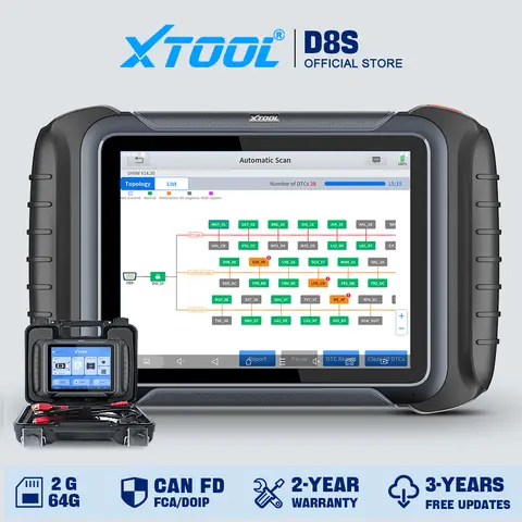 XTOOL D8S Car Diagnostic Tools Automotive Scanner ECU Coding 42+ Services Topplogy Bidirectional Key Programming CANFD DOIP FCA
