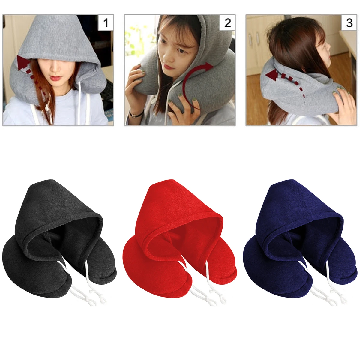 

1Pcs Portable U-Shaped Sleeping Pillow Travel Neck Pillow Inflatable Neck Pillow With hood Car Neck Rest Cushion