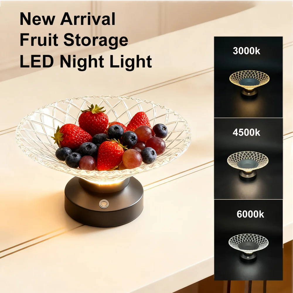 Rechargeable 3 Colors LED Night Light Plate Living Room Table Household Basket New High-End Candy Dried Snacks Storage Lamp