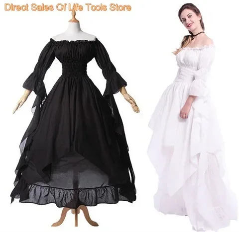 Medieval Victorian Dress Goth Dress Elegant Ruffle Renaissance Black Gothic Dress Women Cosplay Party Halloween Costume Gown 5XL