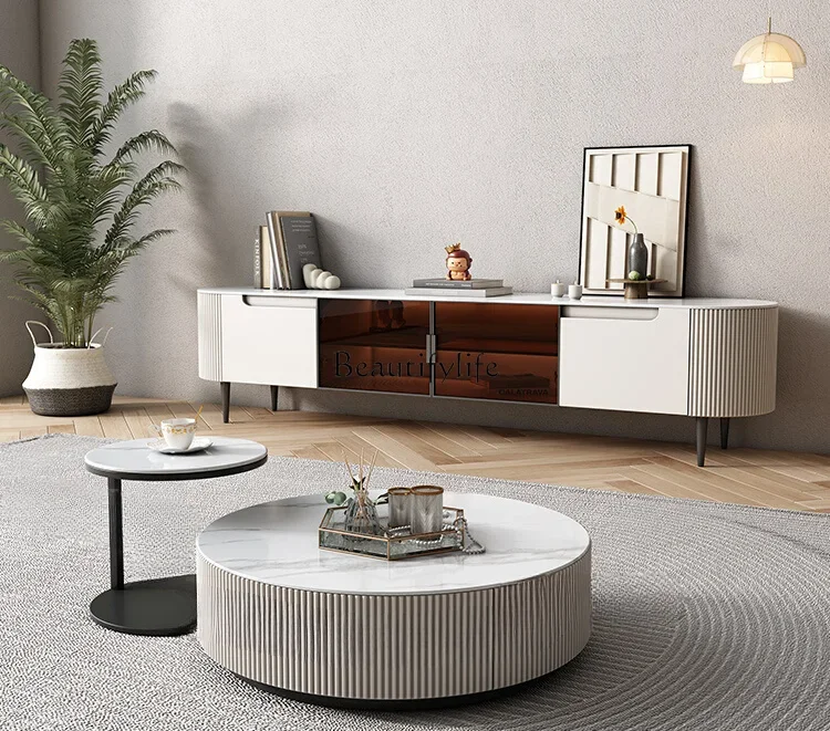 

LD33Light luxury rock plate coffee table Light luxury minimalist high-end size round tea table edge table