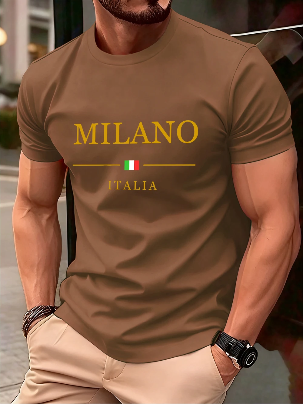 

Milano Italia Letter Printed Men'S T-Shirts Cotton Summer Oversized O-Neck Tops Short Sleeve Soft T Shirt Casual Mens Clothes