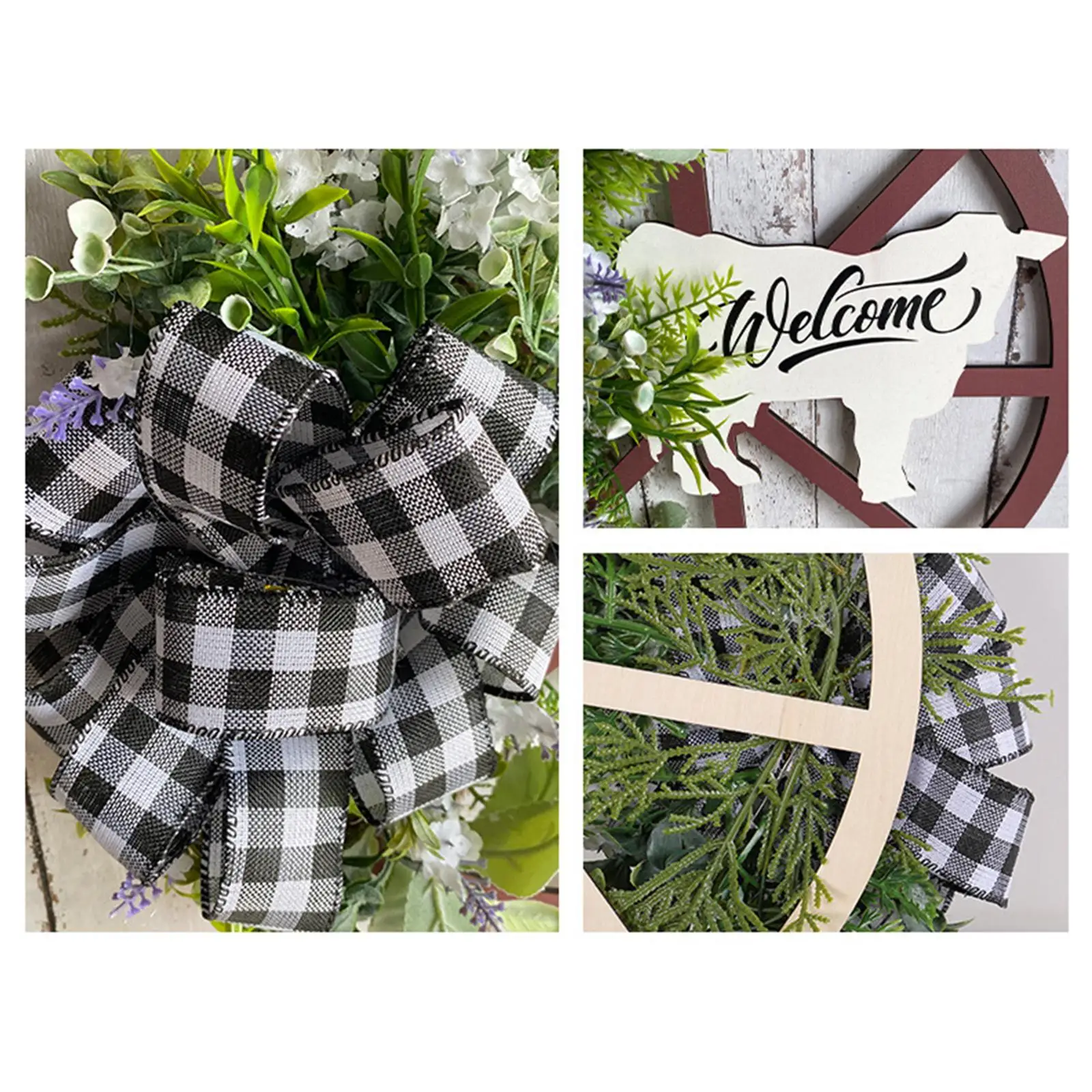 Wooden Wagon Wheel Wreath Decorative Wreath Green Leaves Winter Wreath Flower Wreath for Home Indoor Outdoor Window Farmhouse
