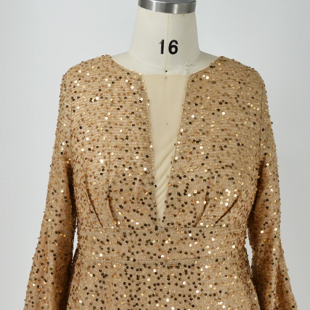 Robe de Mariée à Manches sulfet Col en V pour Femme, Tenue de Soirée Sexy, Élégante, de Couleur Unie, avec Paillettes, Grande Taille