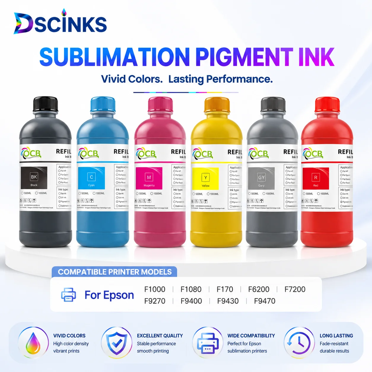 500ML Universal Sublimation Ink Heat Transfer Refill Ink For Epson F1000 F1080 F170 F6200 F7200 F9270 F9400 F9430 F9470 Printer