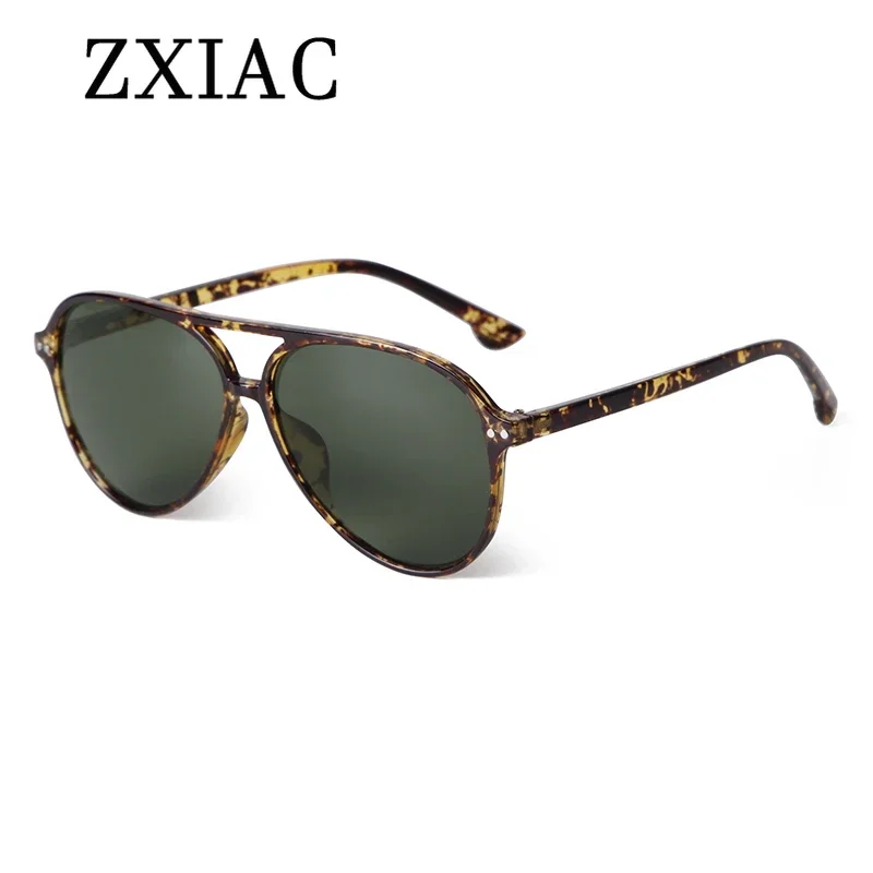 ZXIAC Retro Pilot Double Bridge Sunglasses Women Rivet Decoration Sun Glasses Vintage Men Flat Top Eyeglasses UV400 Protection