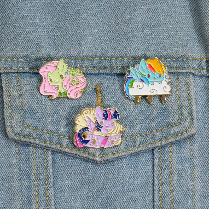 Little Horse Enamel Pins Custom Colorful Hair Brooches Lapel Badges Cartoon Animal Funny Jewelry Gift for Kids Friends