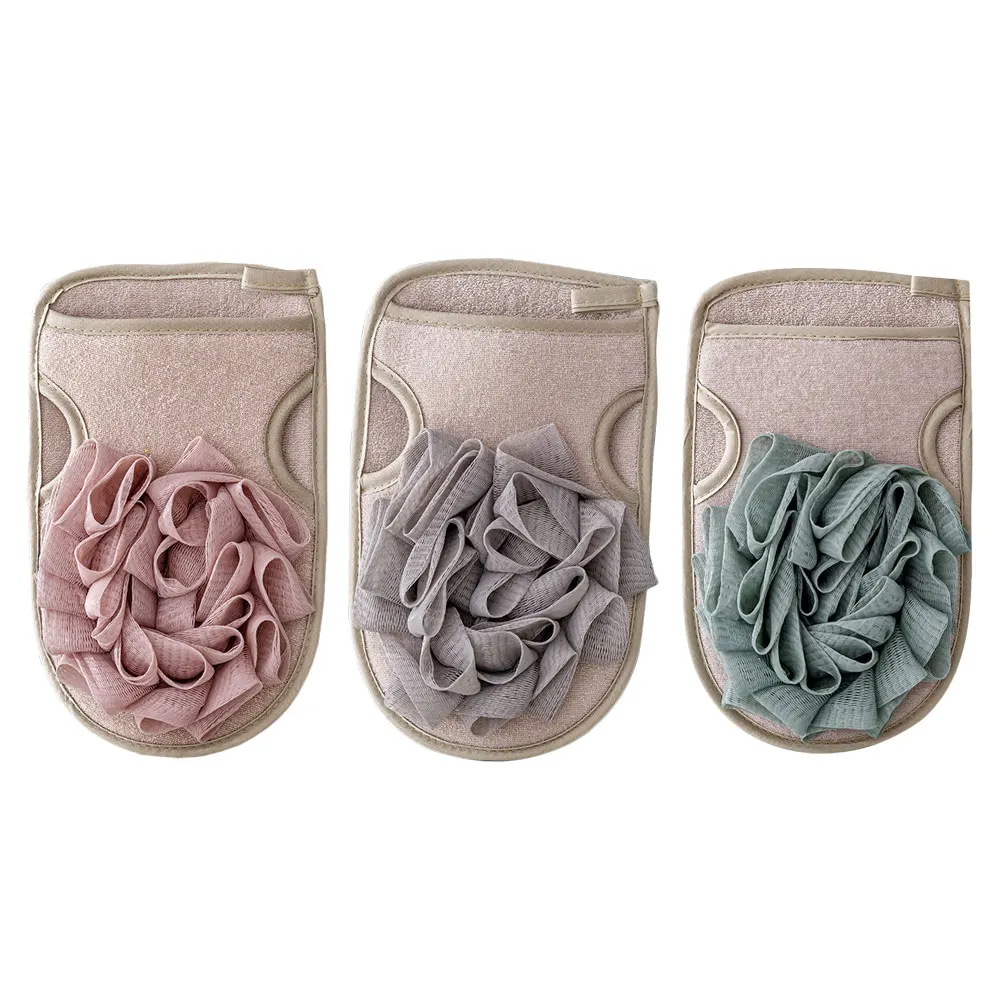 

3Pcs Bath Gloves Shower Sponge Mitts Green Beige Pink Body Cleaning Exfoliating Tolls Skin Scrubbers Soft Mesh Bubbles Bath