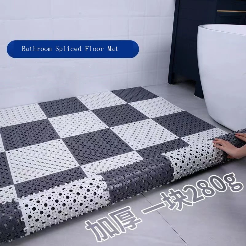 4pcs Bathroom Splicing Floor Mat Bathroom Non-Slip TPE Foot Mat Buckle Design Strong Flexibility Bathroom Foot Mat