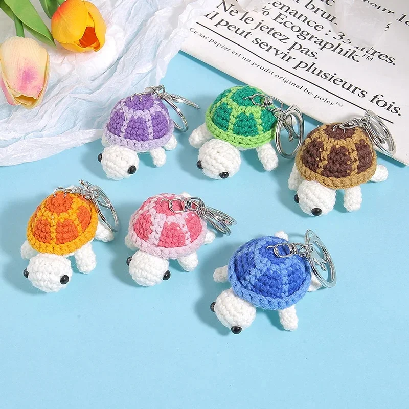 1pc Adorable Turtle Keychain, Handmade Crocheted Miniature Turtle Plush Toy Hanging Ornament