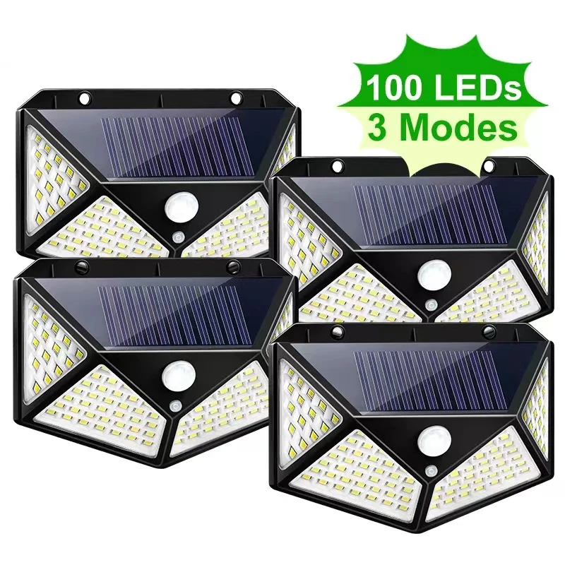 1/2/4 Stuks 100 Led Zonne-Wandverlichting Buiten Zonne-Energie Lamp Pir Bewegingssensor Zonne-Energie Zonlicht Straatlantaarn Voor Tuinlicht