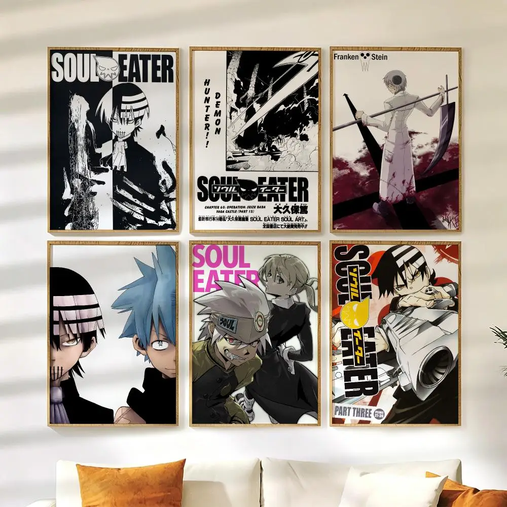 S-Soul Eater Poster Wall Stickers HD Painting Self Adhesive Art Decals for Bedroom Living Room Home Decor