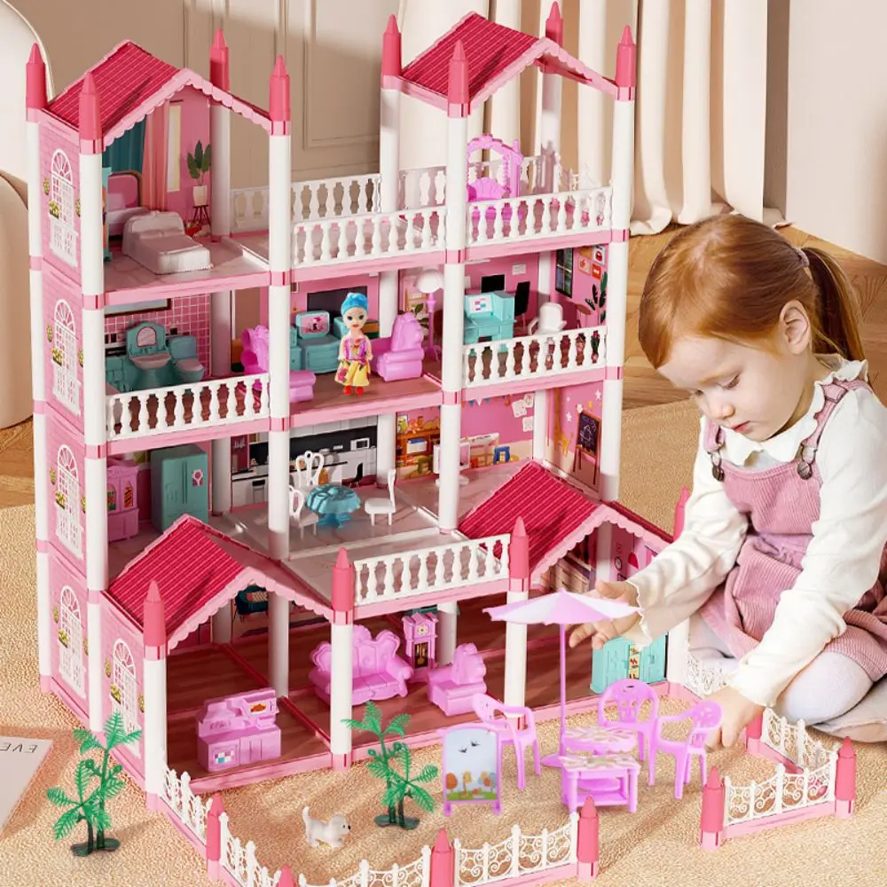 Dollhouse 3D Cartoon Doll Castle Villa Diy Set 1/12 Fantasy Doll House Assemble Scene Accessories With Led Lights Girl Birthday