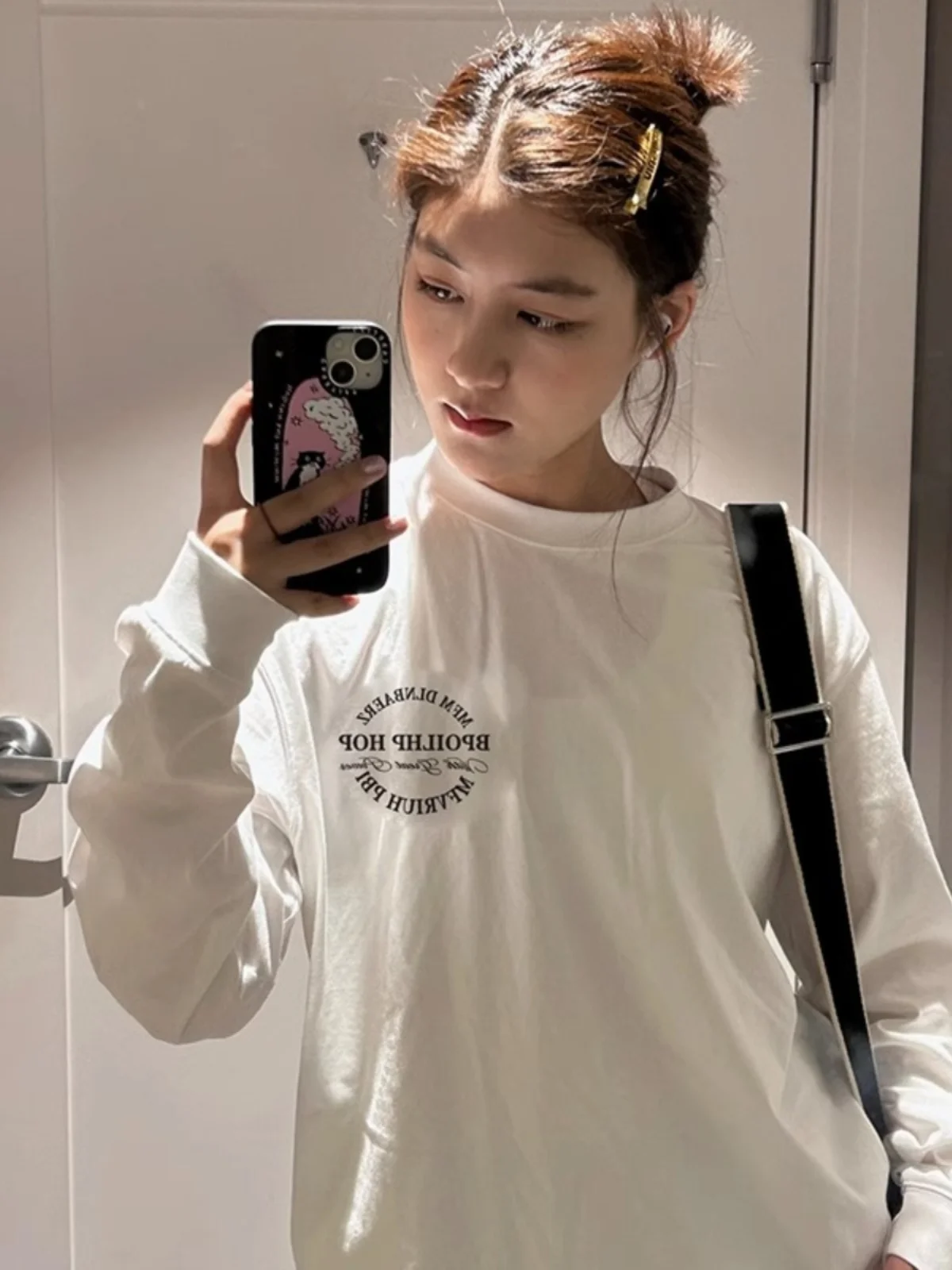Extra Large 300 Pounds Heavyweight Pure Cotton Long Sleeve Women's T-shirt Autumn Winter Inner Wear Loose Design Sweet Cool Top