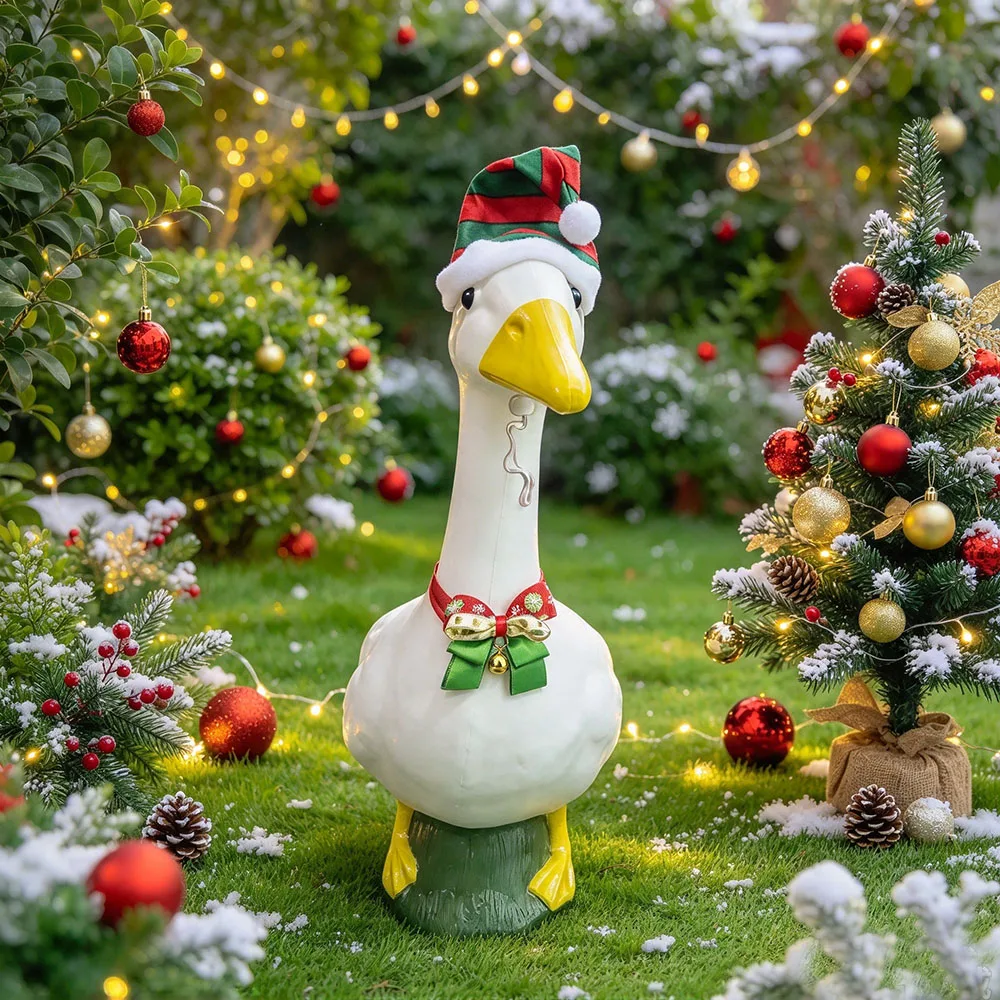2 pcs Christmas Hat & Bow Tie with Bell for 23in Goose Statue, Garden Goose Holiday Decor