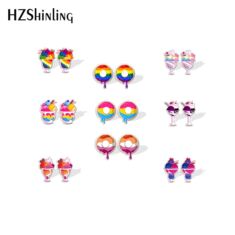 2022 New Pride Donuts Stud Earring Color Ice Cream Acrylic Resin Earrings Epoxy Handmade Jewelry Gifts Friends