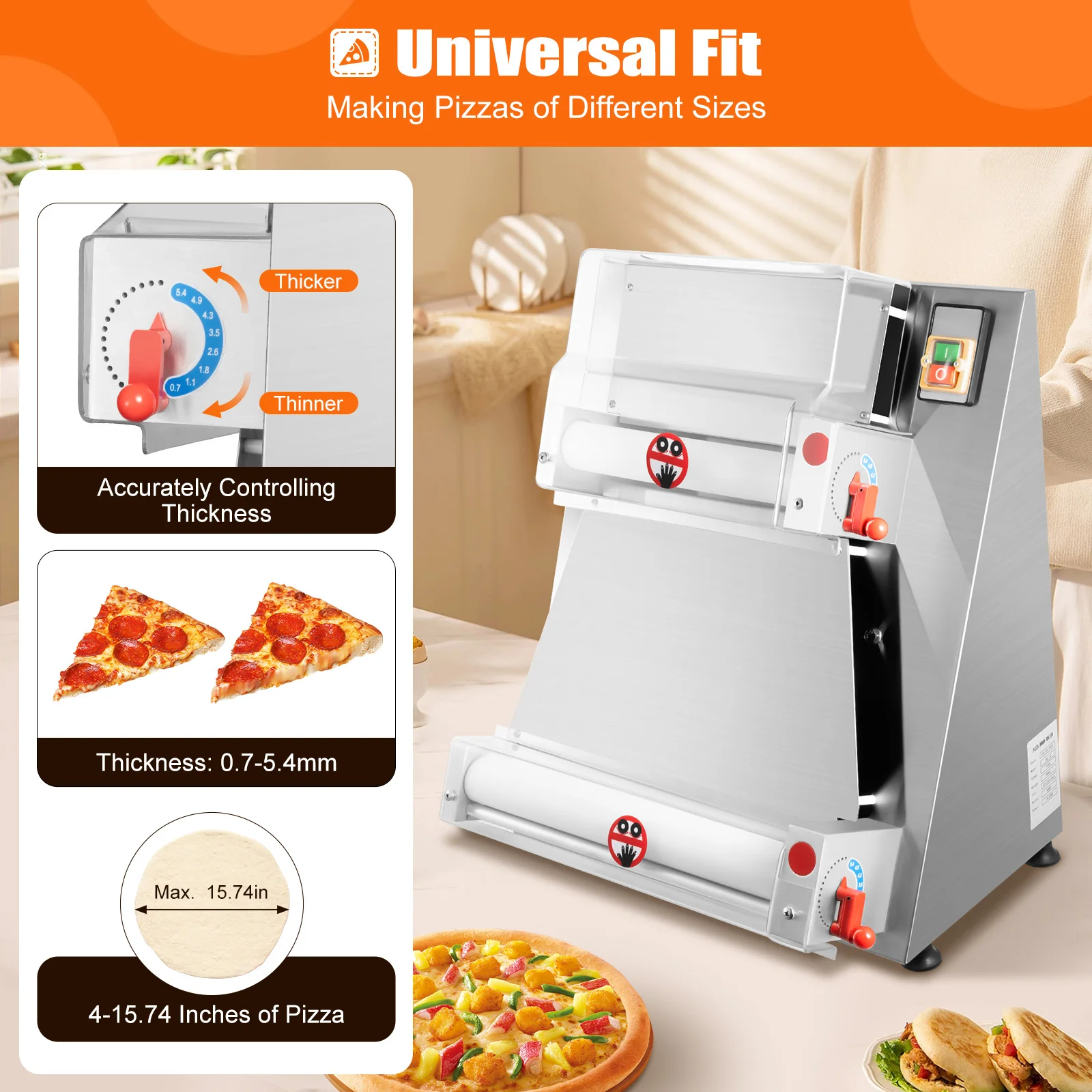 Macchina per impasto per pizza Macchina per sfogliare la pasta per pizza Design a doppio rullo Motore in rame da 370 W
