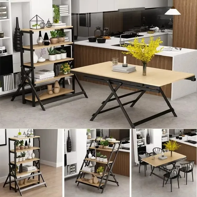 

home furniture smart transforming furniture Folding Wood Dining Table foldable table shelf