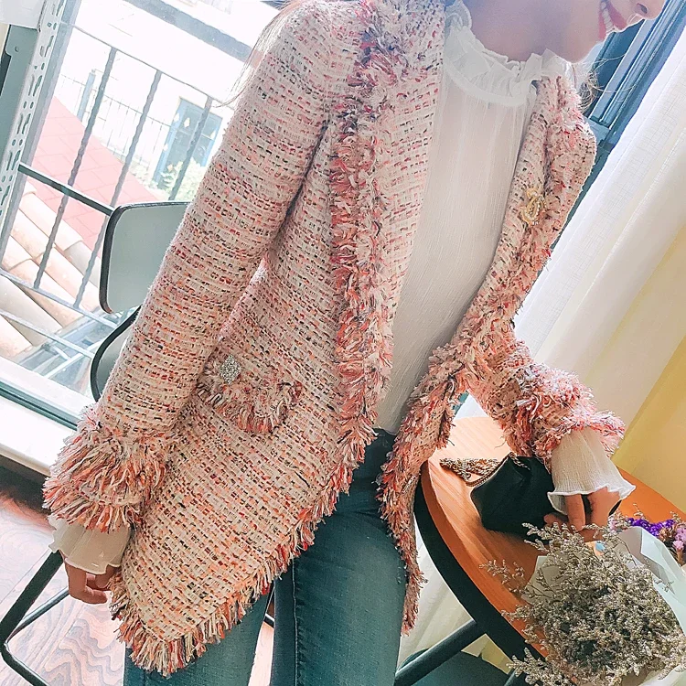 

New very little fairy sweet wind short coat female powder orange tweed coat western style can customized size