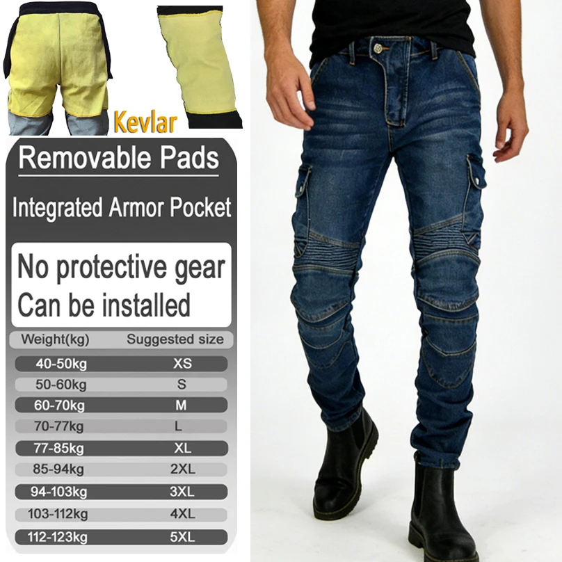 Men Spring Autumn Kevlar Aramid Premium Wear Resistant Motocross Riding Jeans with Armor Pockets Armor Not Included 06