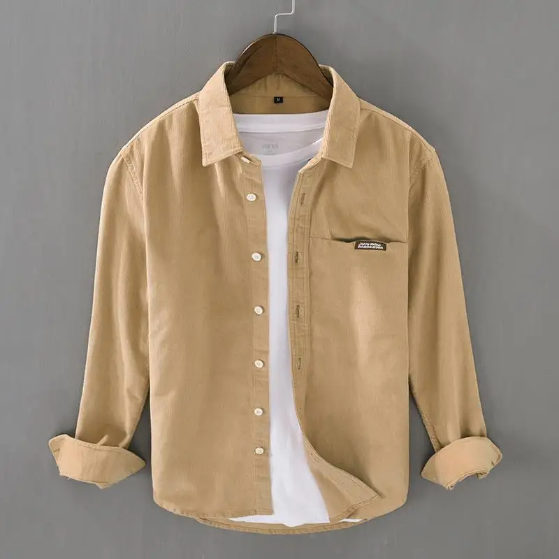 

Мужская рабочая рубашка с длинным рукавом из вельвета, осенне-зимняя, износостойкая, повседневная, на пуговицах, свободного кроя, однотонная