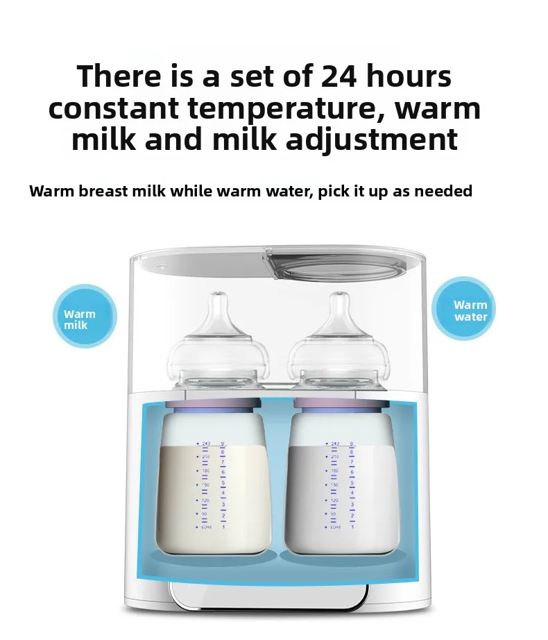 Termostato de leche para bebé, calentador de leche de doble botella, desinfección del termostato de leche dos en uno, temperatura constante de preservación del calor