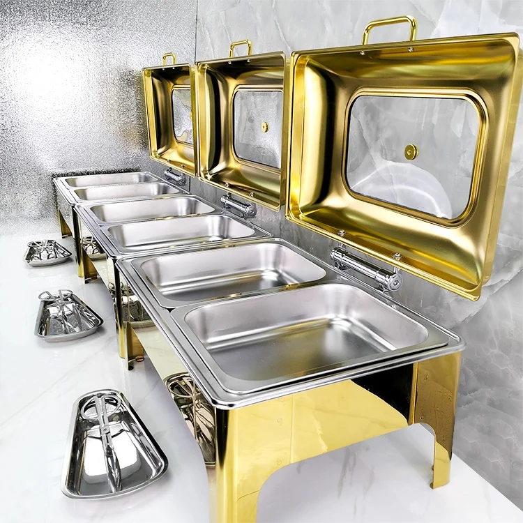 

9L Gold Stainless Steel Fuel Catering Set Electric Inner Chafing Dish Server for Wedding Buffet Hotels & Restaurants