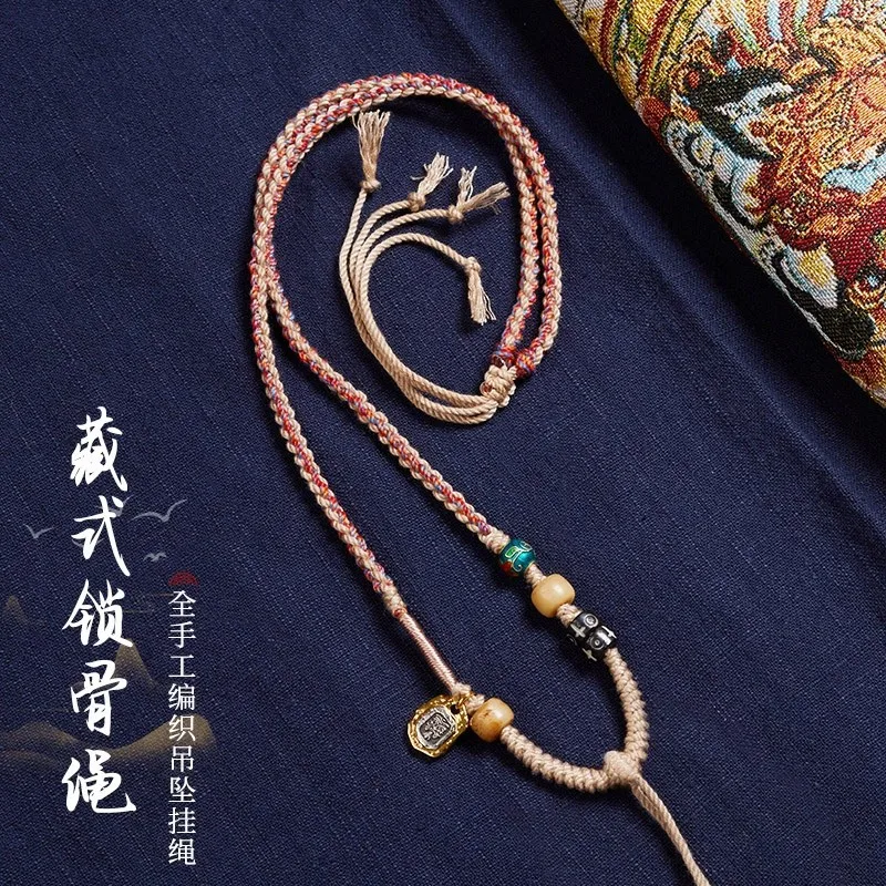 

High-End Tibetan Hand-Knitted Rope Thangka Necklace Rope Amulet Pendant Rope Beeswax Pendant Rope Zachilam Colorful Braided Rope