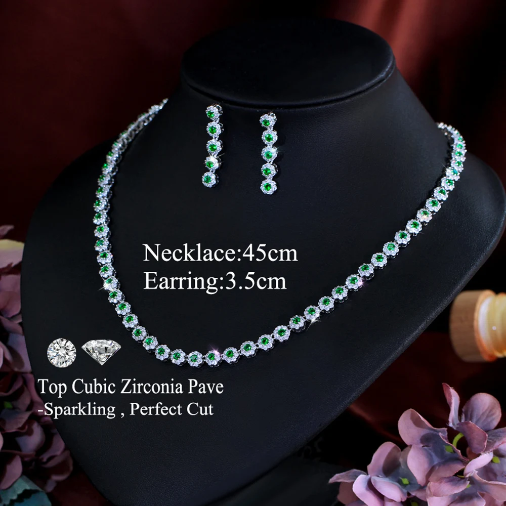 CWWZircons Multi Color Cubic Zirconia Women Wedding Choker Necklace And Earrings Sets Elegant Women Party Costume jewelry T0534