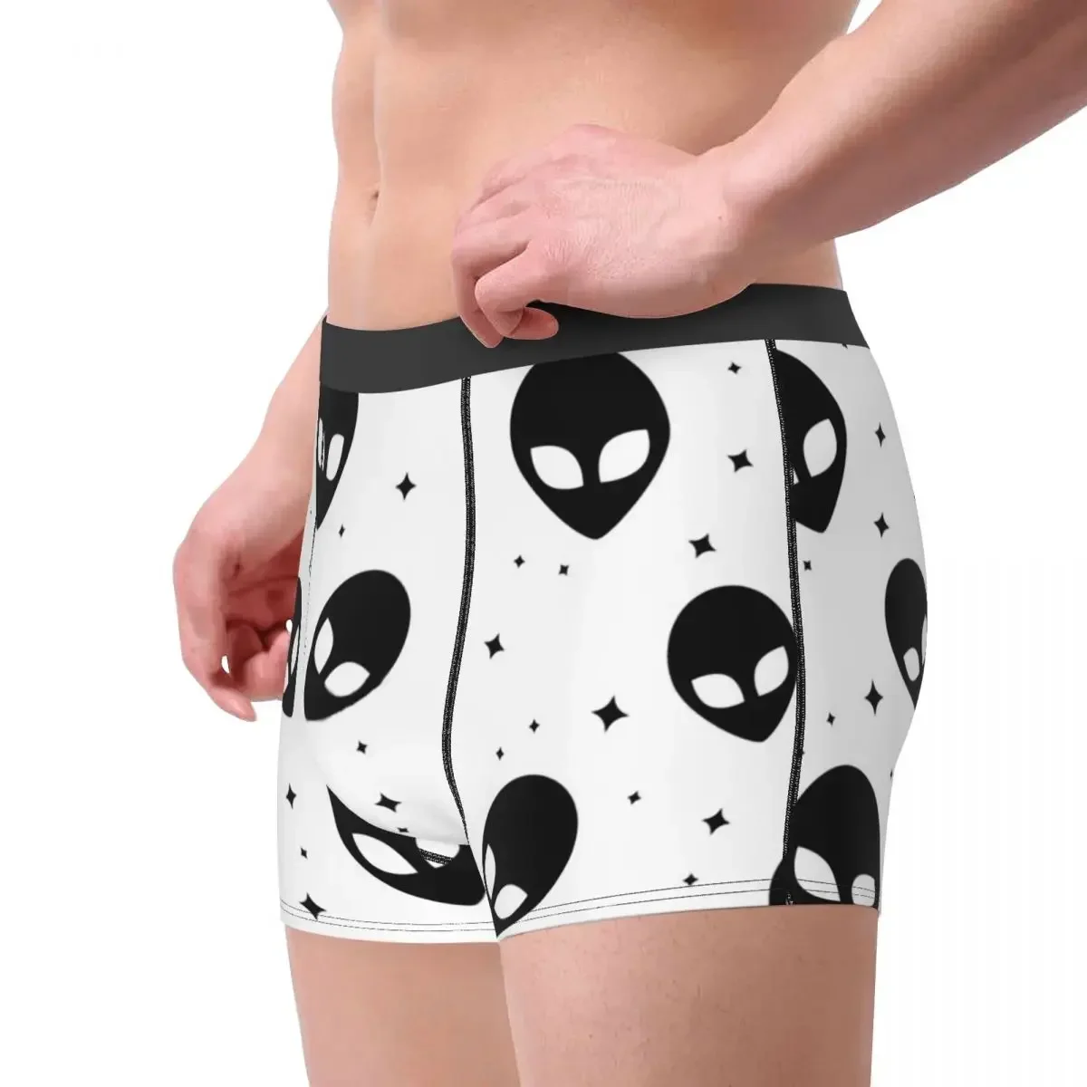 Cuecas com padrão alienígena preto e branco, cuecas masculinas, shorts estampados, cuecas boxer, calcinha