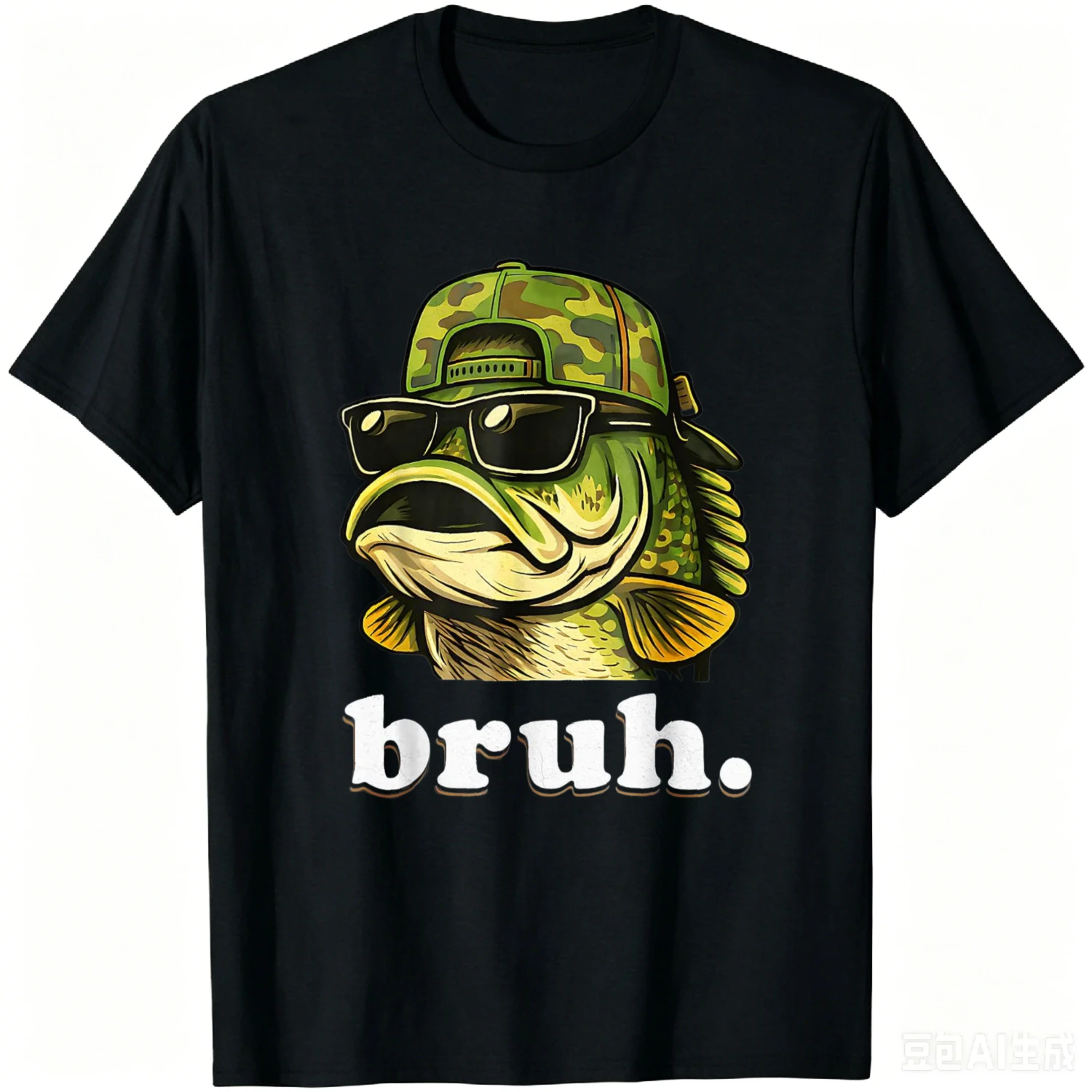 Bruh Fishing Camo Bass Fish Funny Boys Kids Camouflage T-Shirt Women Men Cotton T-shirt Graphic T Shirts Camiseta Streetwear