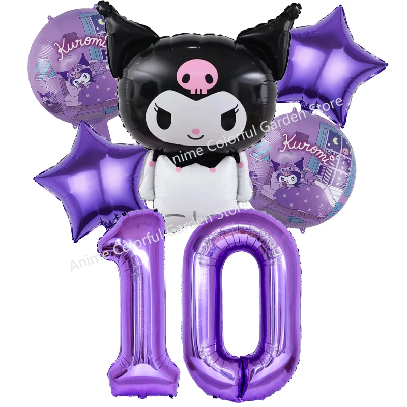 6pcs Sanrio Kuromi Balloon Set Children Anime Cartoon Cute 1-10 Birthday Number Airballoon Boys Girls Party Decorative Products