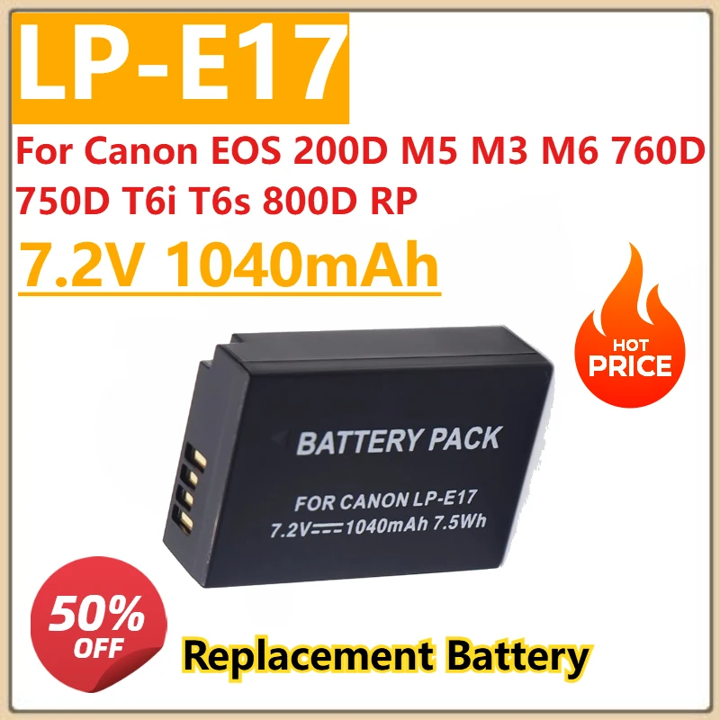 

7.2V 1040mAh LPE17 LP E17 LP-E17 Battery + 1-slot Dual Charger for Canon EOS 200D M5 M3 M6 760D 750D T6i T6s 800D