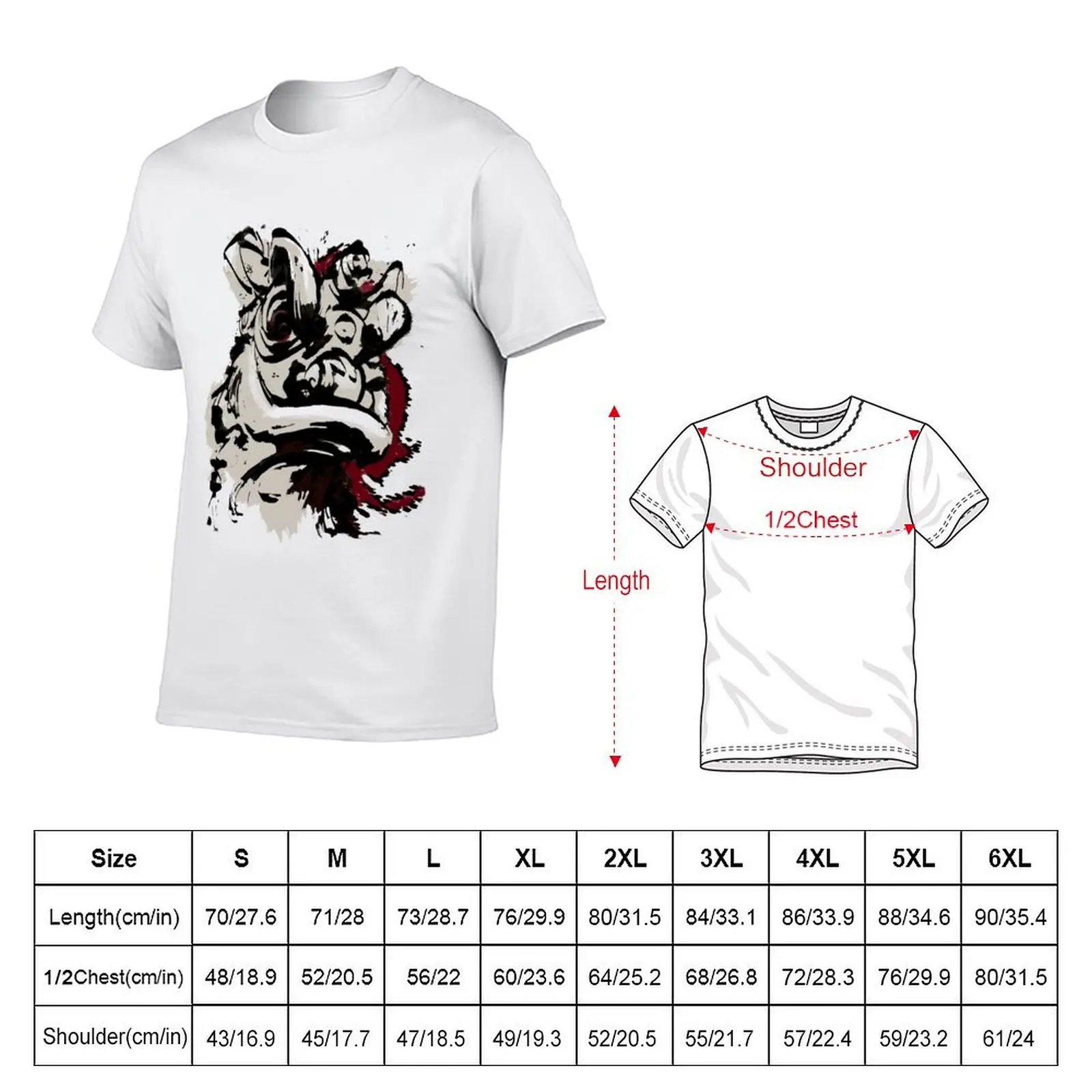 Lion Dance T-Shirt Plus Size Basic Cotton T-Shirt