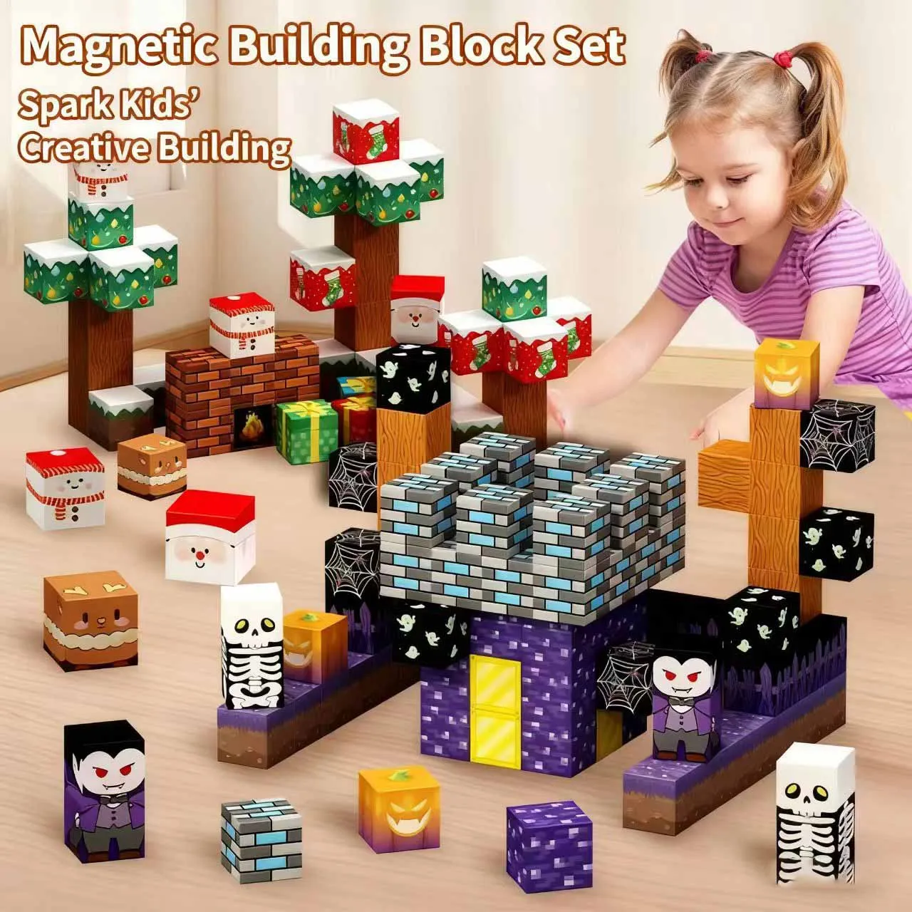 強力な磁石を備えた磁気ビルディングブロックセット、多機能で変更可能、子供向けの教育玩具、クリスマスギフト。