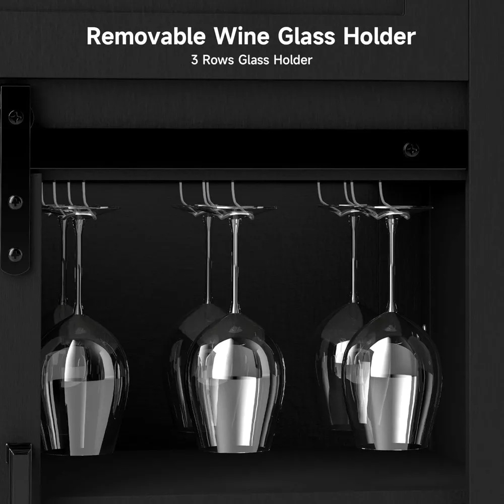 Coffee Bar Cabinet, Farmhouse Sideboard Buffet Cabinets with Storage, Wine Glass Rack, Sliding Barn Door, Customized