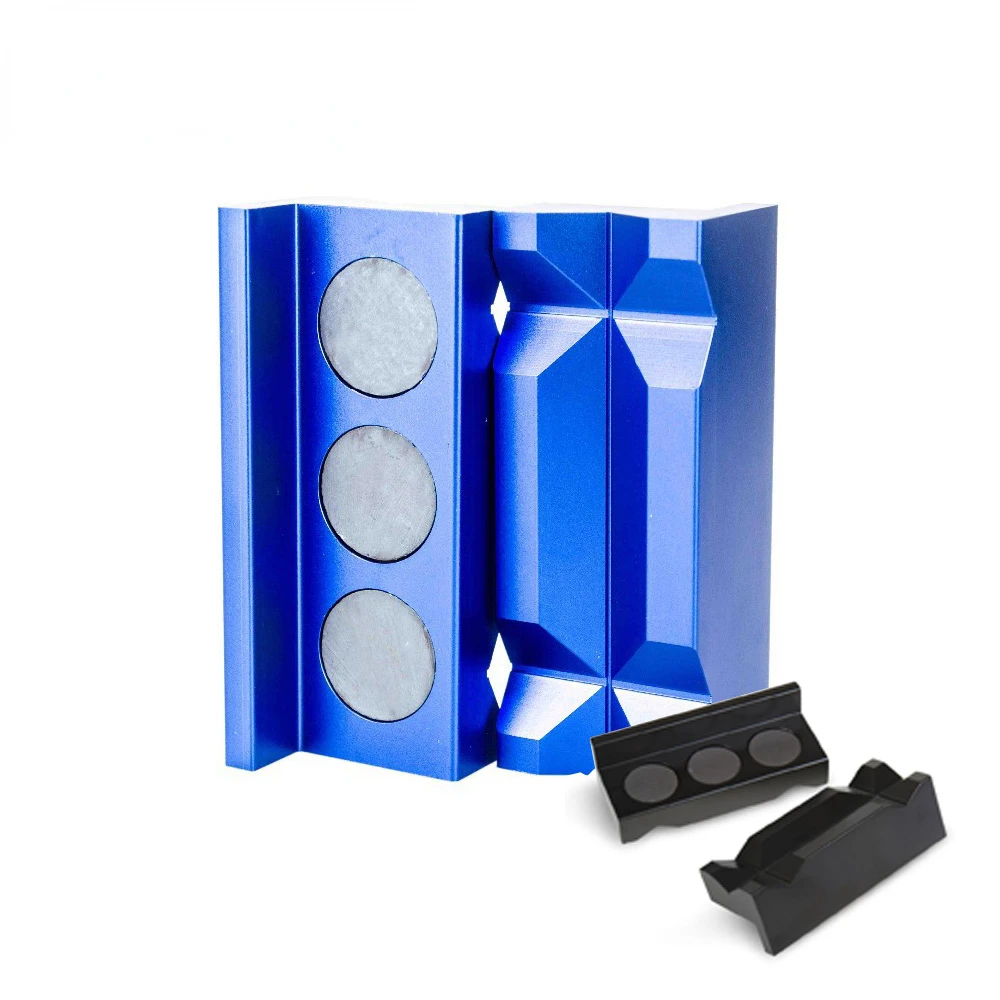 Billet Alumium Vise Jaw Protective Inserts for AN Fittings  With Magnetic Back Black/Blue