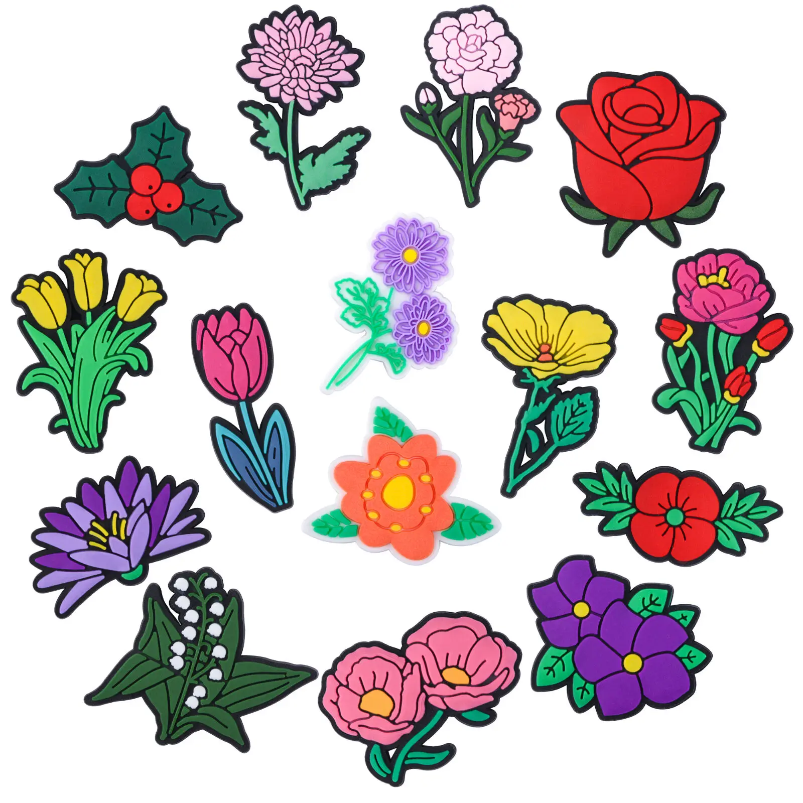 

15pcs Colorful Flowers Shoe Charms Adorable Daisy Rose Shoe Decoration Men Women Clog Accessories Gifts
