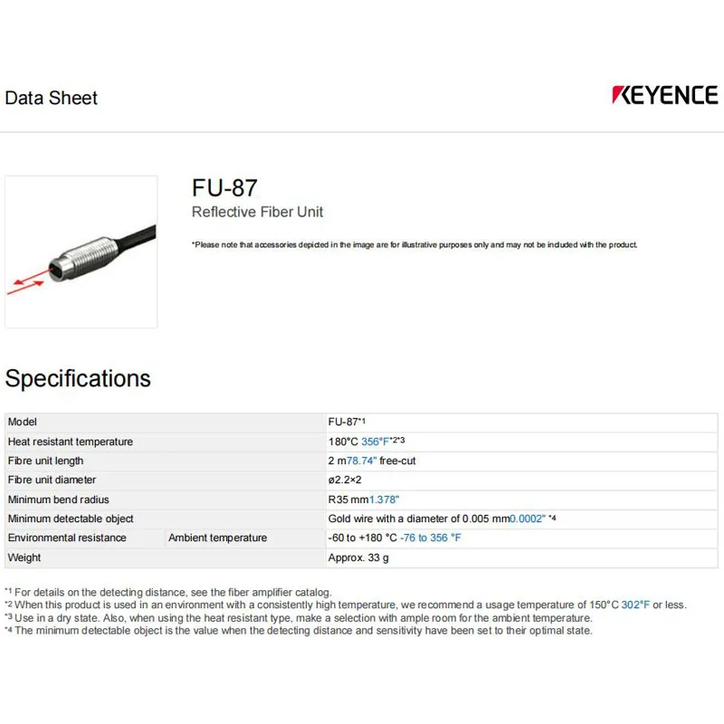 Brand New Genuine FU-87 KEYENCE Reflective M6 fiber optic line sensor, 100% original warehouse stock