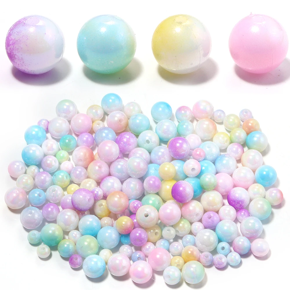 100-500pcs/lot AB Gradient Colorful Acrylic Beads Round Loose Spacer Beads for DIY Bracelet Necklace Jewelry Making Accessories