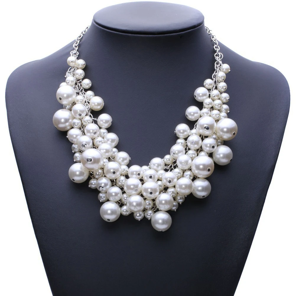 

Pearl Pendant Necklace White Costume Multi-layer Simulation Masquerade Lightweight