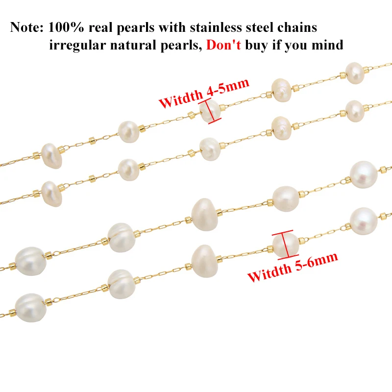 1 Meter Stainless Steel Natural Freshwater Pearls Chains for DIY Eyeglasses Crafts Necklaces Anklet Supplies Jewelry Making