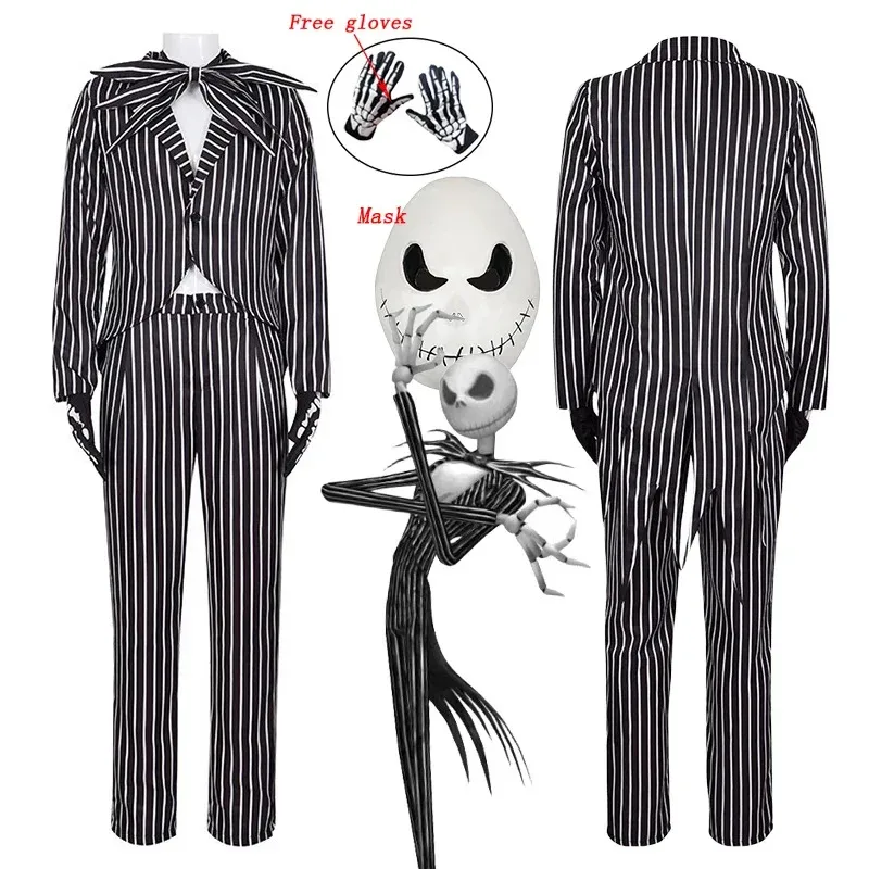 

Jack Skellington Cosplay Costume Mask for Adult The Nightmare Before Christmas Jack Uniform Clothes Mask Suit Halloween Costumes